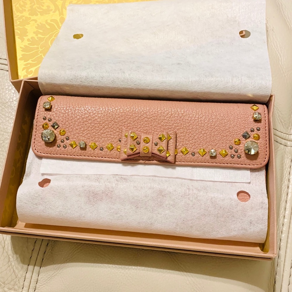 Miu Miu Rhinestone Embellished Pink Leather Wallet - Picture 2 of 7